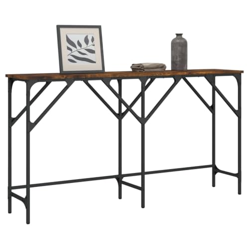 QJBSAVVA Konsolentisch Räuchereiche 140x29x75 cm Holzwerkstoff mit Metallrahmen Stilvoll & Stabil für Flur Wohnzimmer oder Eingangsbereich von QJBSAVVA