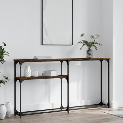 QJBSAVVA Konsolentisch Räuchereiche 145x22 5x75 cm Stilvoller Flurtisch mit Metallrahmen und verstellbaren Beinen Elegantes Design für Wohnzimmer Flur und Eingangsbereich QJBSAVVA Konsolentisch Räuchereiche 145x22 5x75 cm Stilvoller Flurtisch mit Metallrahmen und verstellbaren Beinen Elegantes Design für Wohnzimmer Flur und Eingangsbereich von QJBSAVVA