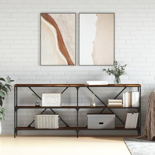 QJBSAVVA Konsolentisch Räuchereiche 180x30x75 cm Stilvoller Flurtisch aus Holzwerkstoff und Eisen mit verstellbaren Füßen für Flur Wohnzimmer oder Eingangsbereich von QJBSAVVA