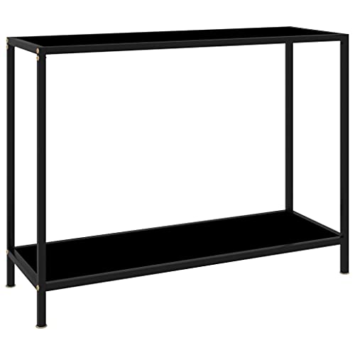 QJBSAVVA Konsolentisch Schwarz 100x35x75 cm aus Hartglas und pulverbeschichtetem Stahl Modernes Design mit Ablageboden Stilvoll und Robust für Wohnzimmer Balkon und Garten QJBSAVVA Konsolentisch Schwarz 100x35x75 cm aus Hartglas und pulverbeschichtetem Stahl Modernes Design mit Ablageboden Stilvoll und Robust für Wohnzimmer Balkon und Garten von QJBSAVVA