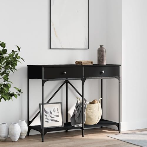 QJBSAVVA Konsolentisch Schwarz 100x39x78,5 cm aus Holzwerkstoff und Stahl mit 2 Schubladen und Ablage Stilvoll und Stabil für Flur Wohnzimmer oder Eingangsbereich QJBSAVVA Konsolentisch Schwarz 100x39x78,5 cm aus Holzwerkstoff und Stahl mit 2 Schubladen und Ablage Stilvoll und Stabil für Flur Wohnzimmer oder Eingangsbereich von QJBSAVVA