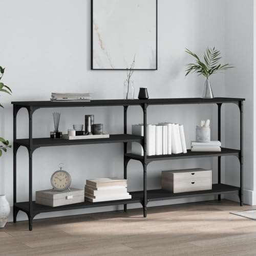 QJBSAVVA Konsolentisch Schwarz 160x29x75 cm Moderner Beistelltisch aus Holzwerkstoff und Metall mit Stauraum Verstellbare Beine für Flur Wohnzimmer oder Eingangsbereich von QJBSAVVA
