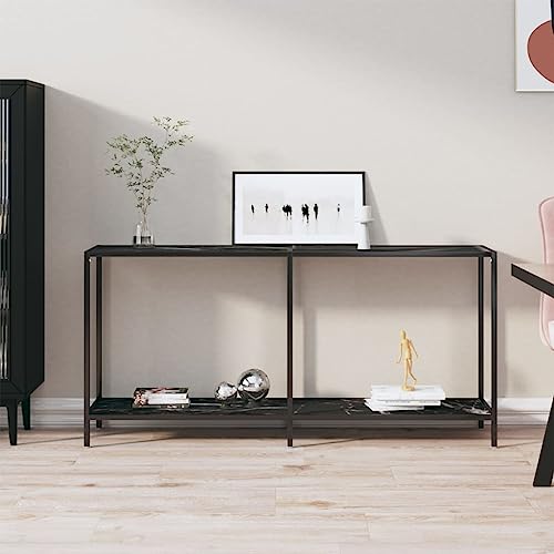 QJBSAVVA Konsolentisch Schwarz 160x35x75 cm aus Hartglas und pulverbeschichtetem Stahl Stilvoll & Robust mit Unterer Ablage für Wohnzimmer Flur oder Balkon QJBSAVVA Konsolentisch Schwarz 160x35x75 cm aus Hartglas und pulverbeschichtetem Stahl Stilvoll & Robust mit Unterer Ablage für Wohnzimmer Flur oder Balkon von QJBSAVVA