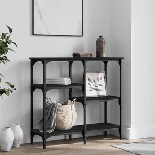 QJBSAVVA Konsolentisch Schwarz 80x29x75 cm Moderner Beistelltisch mit Metallrahmen und verstellbaren Beinen Stilvolles Design für Flur Wohnzimmer oder Eingangsbereich von QJBSAVVA