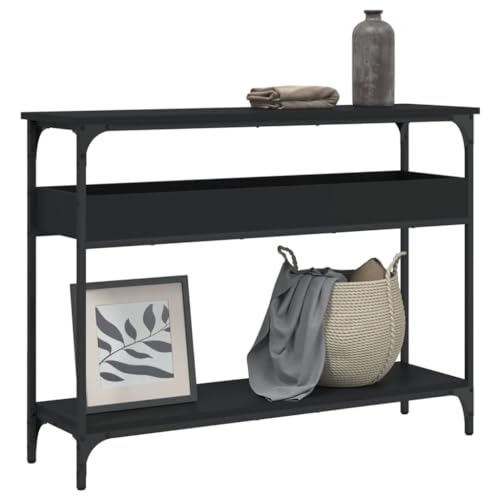 QJBSAVVA Konsolentisch Schwarz Moderner Beistelltisch mit Metallrahmen und Ablagefach 100 x 29 x 75 cm Langlebig & Stilvoll für Flur Wohnzimmer oder Eingangsbereich von QJBSAVVA