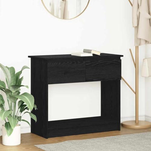 QJBSAVVA Konsolentisch Schwarz mit 2 Schubladen 85,5 x 38,5 x 74,5 cm Moderner Beistelltisch aus Holzwerkstoff Stabile Tischplatte & Vielseitig Einsetzbar für Wohnzimmer Flur oder Eingangsbereich von QJBSAVVA