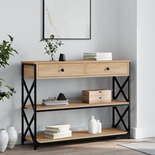 QJBSAVVA Konsolentisch Sonoma Eiche 100x28x75 cm Holzwerkstoff mit Metallrahmen Stilvoller Beistelltisch für Flur Wohnzimmer oder Eingangsbereich QJBSAVVA Konsolentisch Sonoma Eiche 100x28x75 cm Holzwerkstoff mit Metallrahmen Stilvoller Beistelltisch für Flur Wohnzimmer oder Eingangsbereich von QJBSAVVA