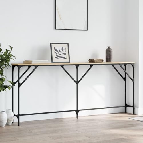 QJBSAVVA Konsolentisch Sonoma Eiche 180 x 23 x 75 cm Stilvoller Flurtisch mit Metallrahmen und verstellbaren Beinen Robuste Holzwerkstoffplatte für Wohnzimmer Flur oder Eingangsbereich von QJBSAVVA