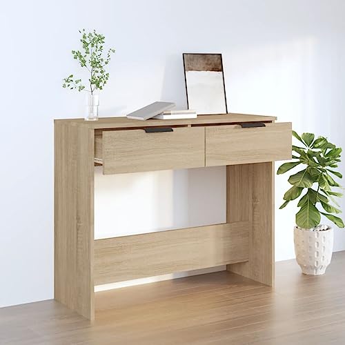 QJBSAVVA Konsolentisch Sonoma Eiche 90x36x75 cm Holzwerkstoff Modernes Design mit 2 Schubladen Stauraum für Flur Wohnzimmer oder Eingangsbereich QJBSAVVA Konsolentisch Sonoma Eiche 90x36x75 cm Holzwerkstoff Modernes Design mit 2 Schubladen Stauraum für Flur Wohnzimmer oder Eingangsbereich von QJBSAVVA
