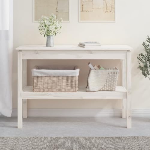 QJBSAVVA Konsolentisch Weiß 110x40x75 cm Massivholz Kiefer Eleganter Flurtisch mit Ablage Rustikale Optik Stabiler Holzrahmen für Wohnzimmer Flur und Schlafzimmer QJBSAVVA Konsolentisch Weiß 110x40x75 cm Massivholz Kiefer Eleganter Flurtisch mit Ablage Rustikale Optik Stabiler Holzrahmen für Wohnzimmer Flur und Schlafzimmer von QJBSAVVA