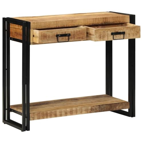 QJBSAVVA Konsolentisch aus Massivholz Mangoholz mit Eisenakzenten Industrieller Stil 90 x 33 x 75 cm Robuster Beistelltisch mit 2 Schubladen für Wohnzimmer Flur oder Schlafzimmer QJBSAVVA Konsolentisch aus Massivholz Mangoholz mit Eisenakzenten Industrieller Stil 90 x 33 x 75 cm Robuster Beistelltisch mit 2 Schubladen für Wohnzimmer Flur oder Schlafzimmer von QJBSAVVA