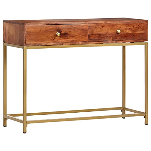 QJBSAVVA Konsolentisch aus massivem Akazienholz mit pulverbeschichteten Eisenbeinen 100 x 35 x 76 cm Beistelltisch oder Sideboard mit 2 Schubladen Robustes Design für Wohnzimmer Balkon und Garten QJBSAVVA Konsolentisch aus massivem Akazienholz mit pulverbeschichteten Eisenbeinen 100 x 35 x 76 cm Beistelltisch oder Sideboard mit 2 Schubladen Robustes Design für Wohnzimmer Balkon und Garten von QJBSAVVA