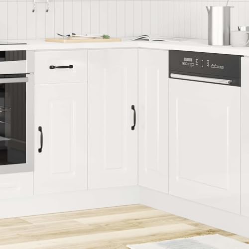 QJBSAVVA Küchen Eckunterschrank Hochglanz Weiß 75.5 x 75.5 x 81.5 cm Langlebiger Holzwerkstoff mit Verstellbaren Füßen Viel Stauraum für Töpfe Geschirr & Küchengeräte von QJBSAVVA