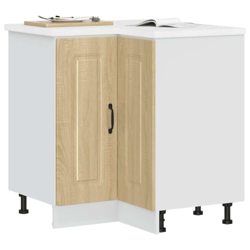 QJBSAVVA Küchen Eckunterschrank Kalmar Sonoma Eiche Holzwerkstoff 75.5 x 75.5 x 81.5 cm Robust & Pflegeleicht mit Verstellbaren Füßen Viel Stauraum für Töpfe Geschirr und Küchengeräte von QJBSAVVA