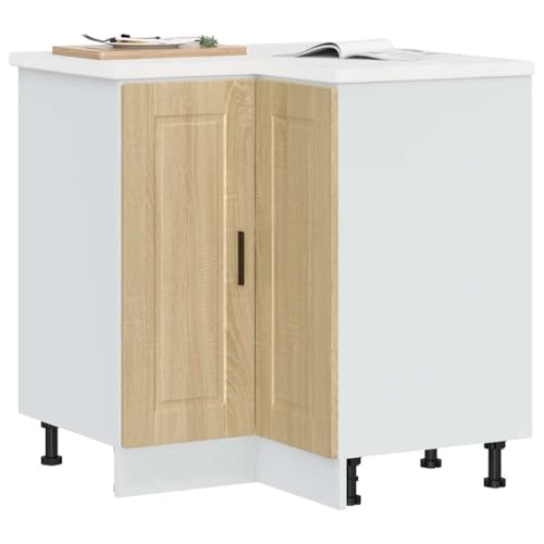 QJBSAVVA Küchen Eckunterschrank Porto Sonoma Eiche Holzwerkstoff 75.5 x 75.5 x 81.5 cm Praktischer Eckunterschrank mit Verstellbaren Füßen und Viel Stauraum für Küchengeräte Geschirr und Vorräte von QJBSAVVA