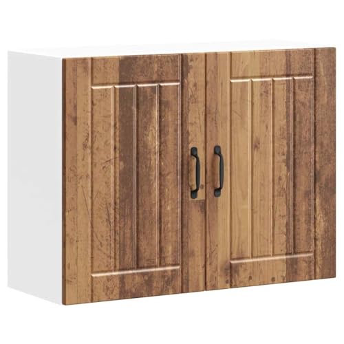 QJBSAVVA Küchenschrank Lucca Altholz-Optik Holzwerkstoff 80 x 31 x 60 cm Hängeschrank mit Glastüren Stauraum für Geschirr & Küchengeräte Wandmontage für Küche und Wohnzimmer von QJBSAVVA