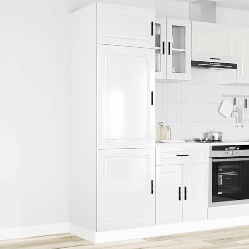 QJBSAVVA Küchenschrank Porto Hochglanz Weiß 60 x 57 x 207 cm Moderner Apothekerschrank mit Verstellbaren Füßen & Großer Aufbewahrung für Küchenutensilien von QJBSAVVA