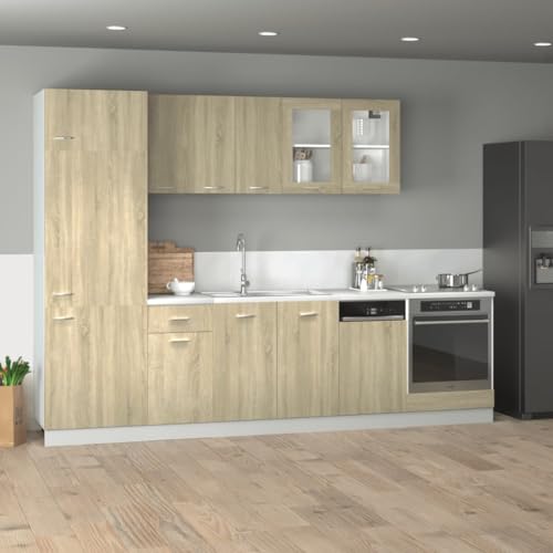 QJBSAVVA Küchenschrank Set Lyon 8-TLG in Sonoma-Eiche Holzwerkstoff Hängeschrank Unterschrank mit Glasfront & Einbauschrank für Geschirrspüler Kühlschrank Modernes Design Platzsparend QJBSAVVA Küchenschrank Set Lyon 8-TLG in Sonoma-Eiche Holzwerkstoff Hängeschrank Unterschrank mit Glasfront & Einbauschrank für Geschirrspüler Kühlschrank Modernes Design Platzsparend von QJBSAVVA