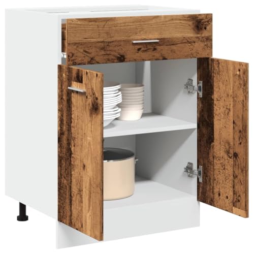 QJBSAVVA Küchenschrank Unterschrank mit Schublade 60x46x81,5 cm aus Holzwerkstoff Altholz-Optik Stauraum für Küchengeräte & Geschirr Lyon Serie von QJBSAVVA