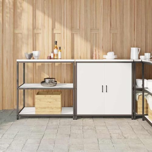 QJBSAVVA Küchenschrank Weiß 180 x 50 x 92 cm Moderner Vorratsschrank mit Metallregalen & Pulverbeschichtung Stabile Lagerlösung für Küche Hauswirtschaftsraum und Werkstatt von QJBSAVVA