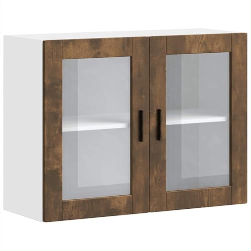 QJBSAVVA Küchenschrank mit Glastür Porto Räuchereiche 80 x 31 x 60 cm Hängeschrank aus Holzwerkstoff mit Regalböden und viel Stauraum für Küchengeräte und Geschirr von QJBSAVVA