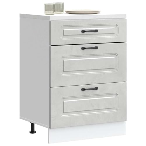 QJBSAVVA Küchenunterschrank Kalmar Betongrau Holzwerkstoff 60 x 46 x 81.5 cm Moderner Unterschrank mit Verstellbaren Füßen & Praktischem Stauraum für Töpfe Geschirr und Küchengeräte von QJBSAVVA