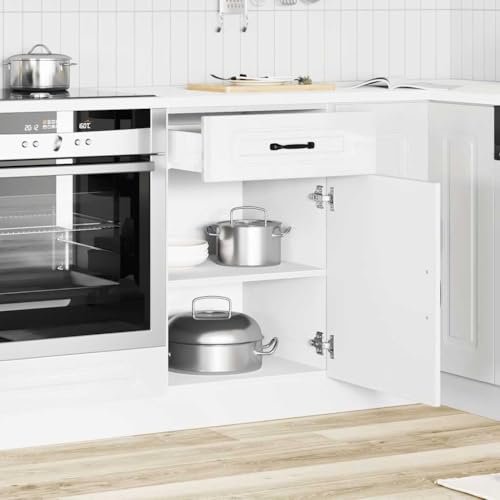 QJBSAVVA Küchenunterschrank Kalmar Hochglanz Weiß aus Holzwerkstoff 50 x 46 x 81.5 cm mit verstellbaren Füßen & großzügigem Stauraum für Töpfe Geschirr & Küchengeräte von QJBSAVVA