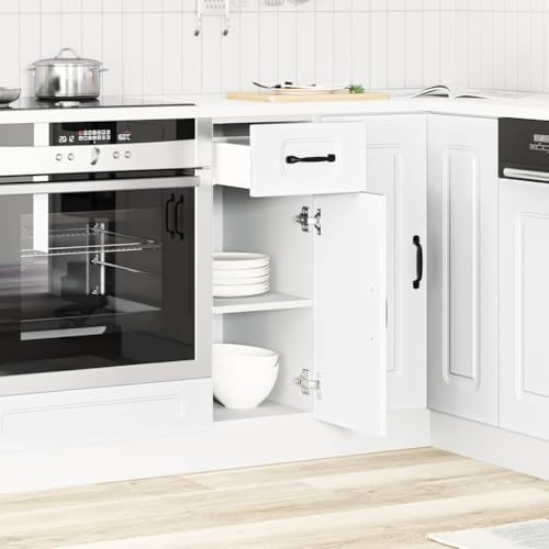 QJBSAVVA Küchenunterschrank Kalmar Weiß Holzwerkstoff 30 x 46 x 81,5 cm Stauraum für Geschirr Töpfe & Küchengeräte mit verstellbaren Füßen pflegeleicht & stabil von QJBSAVVA