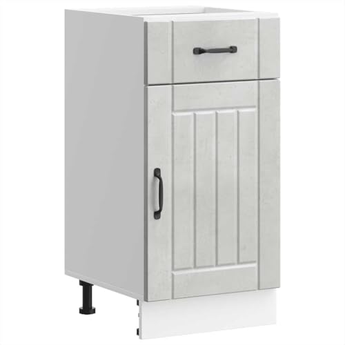 QJBSAVVA Küchenunterschrank Lucca Betongrau aus Holzwerkstoff 40x46x81,5 cm mit verstellbaren Füßen & großzügigem Stauraum für Töpfe Geschirr und Küchengeräte von QJBSAVVA