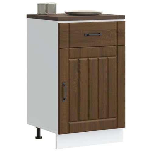 QJBSAVVA Küchenunterschrank Lucca Braun Eichen-Optik Holzwerkstoff 50 x 46 x 81,5 cm Stauraum für Töpfe Geschirr & Küchengeräte mit Höhenverstellbaren Füßen und Pflegeleichter Oberfläche für Küche von QJBSAVVA