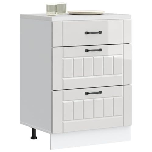 QJBSAVVA Küchenunterschrank Lucca Hochglanz Weiß 60 x 46 x 81.5 cm Holzwerkstoff mit verstellbaren Füßen Stauraum für Töpfe Geschirr & Küchengeräte von QJBSAVVA