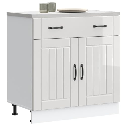 QJBSAVVA Küchenunterschrank Lucca Hochglanz Weiß 80 x 46 x 81.5 cm Moderner Unterschrank mit Verstellbaren Füßen und Stauraum für Geschirr Töpfe & Küchengeräte von QJBSAVVA