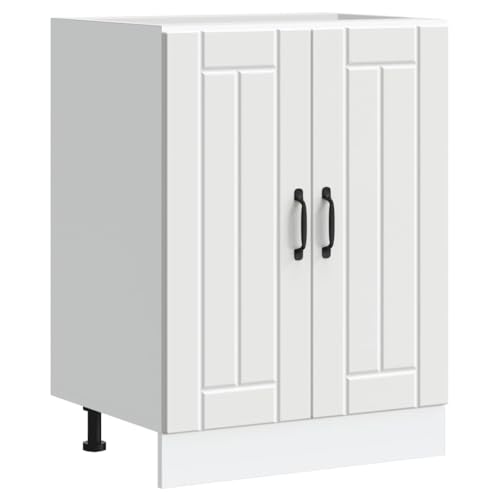 QJBSAVVA Küchenunterschrank Lucca Weiß 60 x 46 x 81.5 cm aus Holzwerkstoff mit verstellbaren Füßen und großzügigem Stauraum für Töpfe Geschirr und Küchengeräte von QJBSAVVA