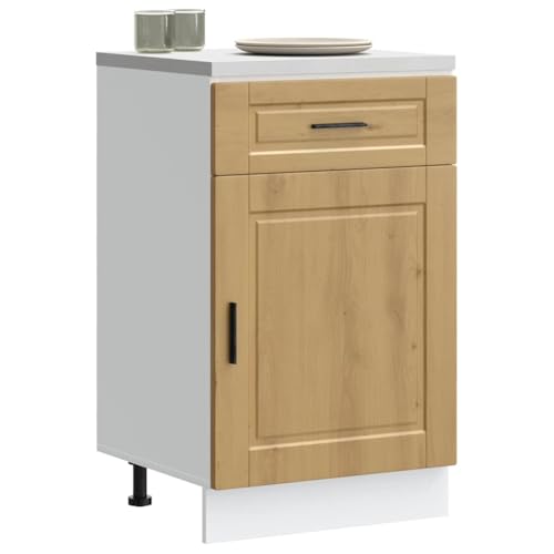 QJBSAVVA Küchenunterschrank Porto Artisan-Eiche Holzwerkstoff 50 x 46 x 81,5 cm Stauraum für Geschirr & Küchengeräte mit verstellbaren Füßen und pflegeleichter Oberfläche von QJBSAVVA