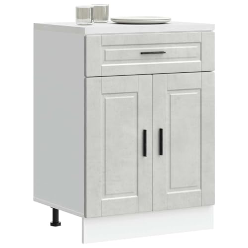 QJBSAVVA Küchenunterschrank Porto Betongrau Holzwerkstoff 60 x 46 x 81.5 cm Moderner Stauraum für Schüsseln Töpfe & Geschirr mit Höhenverstellbaren Füßen Pflegeleicht & Robust für Küche von QJBSAVVA
