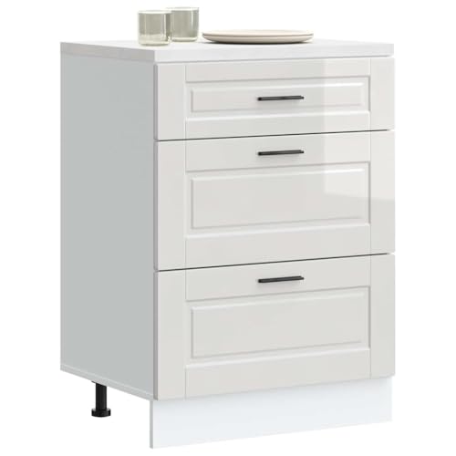 QJBSAVVA Küchenunterschrank Porto Hochglanz Weiß 60 x 46 x 81.5 cm aus Holzwerkstoff mit verstellbaren Füßen und großer Stauraum für Küchenzubehör wie Töpfe und Geschirr von QJBSAVVA