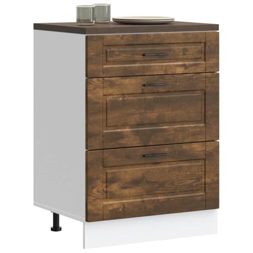 QJBSAVVA Küchenunterschrank Porto Räuchereiche Holzwerkstoff 60 x 46 x 81.5 cm Moderner Vorratsschrank mit Verstellbaren Füßen & Großer Schublade für Küchengeräte Geschirr und Töpfe von QJBSAVVA