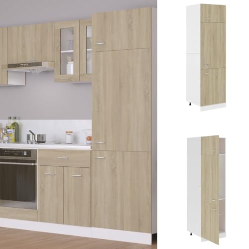 QJBSAVVA Kühlumbauschrank Sonoma-Eiche 60x57x207 cm Küchenschrank mit 4 Regalböden und 3 Türen für optimale Aufbewahrung von Geschirr und Küchenutensilien von QJBSAVVA