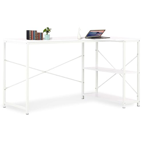 QJBSAVVA L-förmiger Schreibtisch Weiß 120x72x70 cm Moderner Computertisch mit 2 Regalen Stabiler Büro Schreibtisch aus Holzwerkstoff und Metall Industriedesign für Homeoffice und Gaming von QJBSAVVA