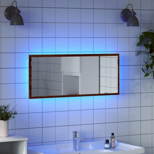 QJBSAVVA LED Badezimmerspiegel Braun Eichen Optik 100 x 8,5 x 37 cm Holzwerkstoff mit Beleuchtung Klares Spiegelbild und USB Anschluss für Bad Schminken Rasieren QJBSAVVA LED Badezimmerspiegel Braun Eichen Optik 100 x 8,5 x 37 cm Holzwerkstoff mit Beleuchtung Klares Spiegelbild und USB Anschluss für Bad Schminken Rasieren von QJBSAVVA