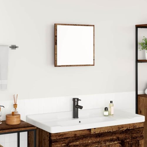 QJBSAVVA LED Badezimmerspiegel mit rustikalem Holzrahmen 40x37 cm USB beleuchtet Rechteckiger Schmink- und Pflegespiegel für Badezimmer und Ankleidezimmer von QJBSAVVA