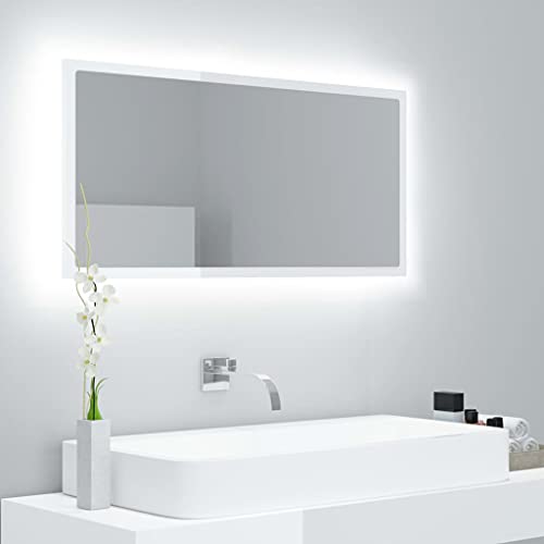 QJBSAVVA LED Badspiegel Hochglanz Weiß 90 x 37 cm Moderner RGB Beleuchteter Wandspiegel aus Acryl und Holzwerkstoff Horizontal oder Vertikal Aufhängbar für Badezimmer und Wohnbereich QJBSAVVA LED Badspiegel Hochglanz Weiß 90 x 37 cm Moderner RGB Beleuchteter Wandspiegel aus Acryl und Holzwerkstoff Horizontal oder Vertikal Aufhängbar für Badezimmer und Wohnbereich von QJBSAVVA