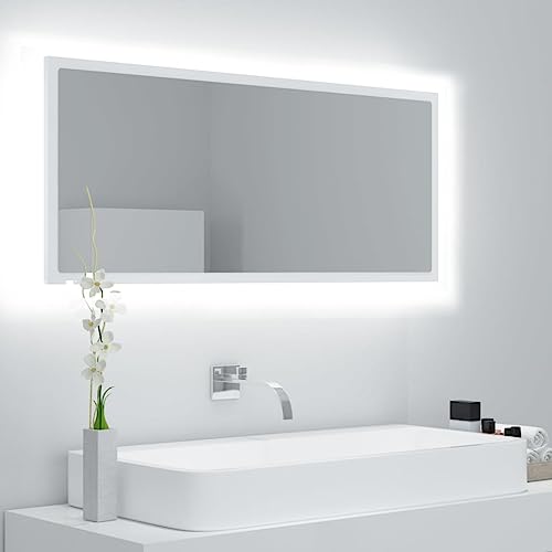 QJBSAVVA LED Badspiegel Weiß 100x8,5x37 cm Moderner RGB Beleuchteter Wandspiegel aus Acryl und Holzwerkstoff für Badezimmer und Wohnbereich QJBSAVVA LED Badspiegel Weiß 100x8,5x37 cm Moderner RGB Beleuchteter Wandspiegel aus Acryl und Holzwerkstoff für Badezimmer und Wohnbereich von QJBSAVVA