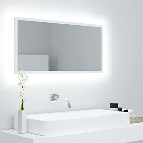 QJBSAVVA LED Badspiegel Weiß 90x8,5x37 cm mit RGB Beleuchtung Moderner Wandspiegel aus Acryl und Holzwerkstoff für Badezimmer und Wohnbereich von QJBSAVVA