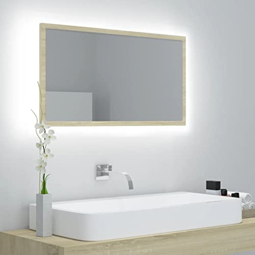 QJBSAVVA LED Badspiegel mit RGB-Beleuchtung 80 x 37 cm Moderner Wandspiegel aus Acryl und Holzwerkstoff Sonoma-Eiche für Badezimmer Schlafzimmer oder Flur QJBSAVVA LED Badspiegel mit RGB-Beleuchtung 80 x 37 cm Moderner Wandspiegel aus Acryl und Holzwerkstoff Sonoma-Eiche für Badezimmer Schlafzimmer oder Flur von QJBSAVVA