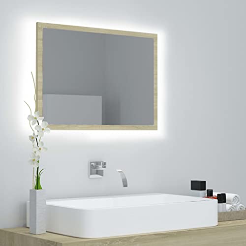 QJBSAVVA LED Badspiegel mit RGB Beleuchtung Moderner Wandspiegel aus Acryl und Holzwerkstoff 60 x 8,5 x 37 cm Sonoma Eiche Farbwechselbar für Badezimmer Schlafzimmer Flur QJBSAVVA LED Badspiegel mit RGB Beleuchtung Moderner Wandspiegel aus Acryl und Holzwerkstoff 60 x 8,5 x 37 cm Sonoma Eiche Farbwechselbar für Badezimmer Schlafzimmer Flur von QJBSAVVA
