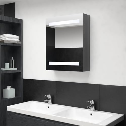 QJBSAVVA LED Spiegelschrank fürs Bad Moderner Badezimmerschrank mit 3 Regalen und Beleuchtung 50x14x60 cm Glänzendes Grau MDF Melaminharz QJBSAVVA LED Spiegelschrank fürs Bad Moderner Badezimmerschrank mit 3 Regalen und Beleuchtung 50x14x60 cm Glänzendes Grau MDF Melaminharz von QJBSAVVA