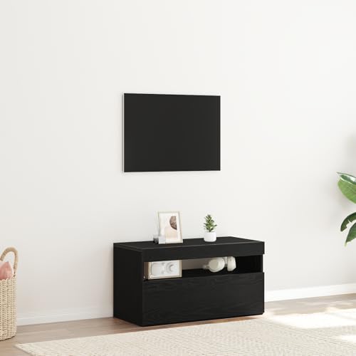 QJBSAVVA LED TV Schrank Lowboard Schwarz Eiche 75x35x40 cm Modernes Design mit USB-Anschluss Schweberegalen Holzwerkstoff für Wohnzimmer von QJBSAVVA