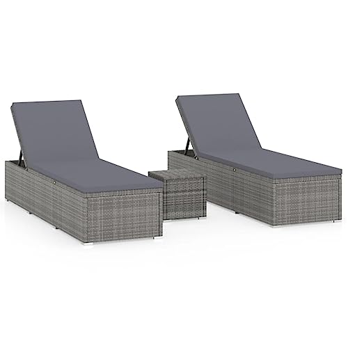 QJBSAVVA Liegesessel Sonnenliege Garden Chair Strandstuhl - 3-TLG. Garten-Sonnenliegen mit Teetisch Poly Rattan Grau für Beach Patio Garden Strand QJBSAVVA Liegesessel Sonnenliege Garden Chair Strandstuhl - 3-TLG. Garten-Sonnenliegen mit Teetisch Poly Rattan Grau für Beach Patio Garden Strand von QJBSAVVA