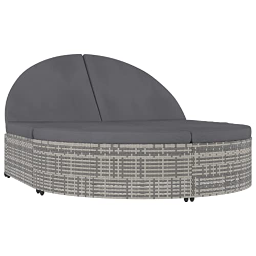 QJBSAVVA Loungesessel Outdoor Gartenstühle Liege Balkon Liege - Doppel-Sonnenliege mit Kissen Poly Rattan Grau für Terasse Garten Garden Outdoor von QJBSAVVA